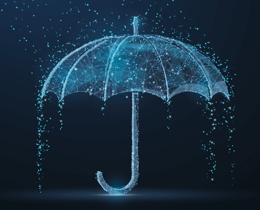 digital umbrella protecting from digital raindrops