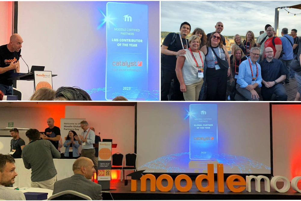 Catalyst Wins Global Partner of the Year and LMS Contributor of the Year 2023 at the annual Moodle Partner Awards.